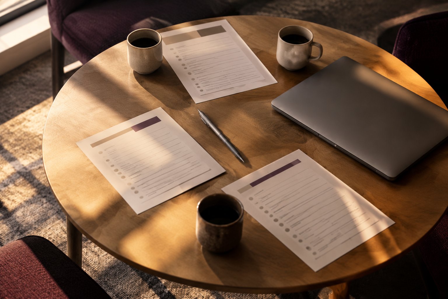 Working documents and a notebook on a desk